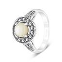 Sterling Silver 925 Ring Embedded With Natural White Shell And Marcasite Stones