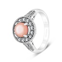 Sterling Silver 925 Ring Embedded With Natural Pink Shell And Marcasite Stones