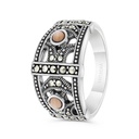 Sterling Silver 925 Ring Embedded With Natural Pink Shell And Marcasite Stones