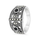 Sterling Silver 925 Ring Embedded With Natural Black Agate And Marcasite Stones