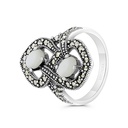 Sterling Silver 925 Ring Embedded With Natural White Shell And Marcasite Stones