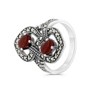 Sterling Silver 925 Ring Embedded With Natural Aqiq And Marcasite Stones