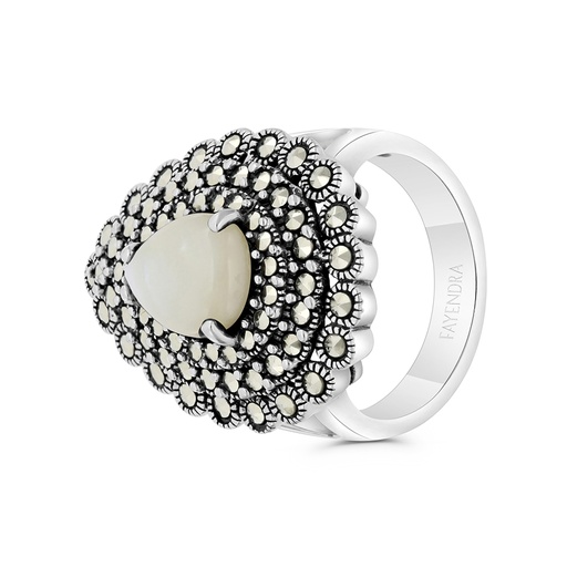 Sterling Silver 925 Ring Embedded With Natural White Shell And Marcasite Stones