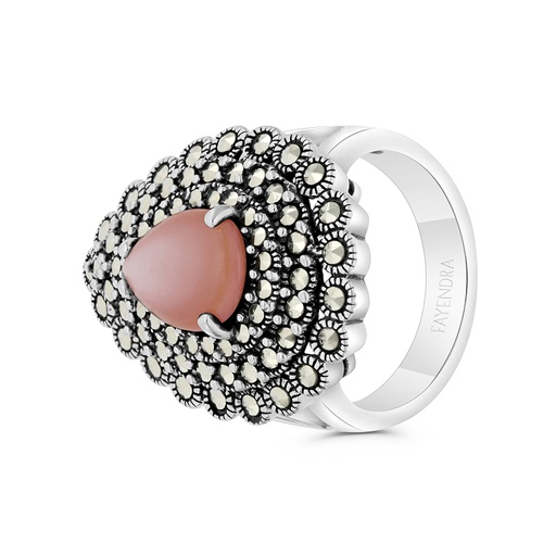 Sterling Silver 925 Ring Embedded With Natural Pink Shell And Marcasite Stones