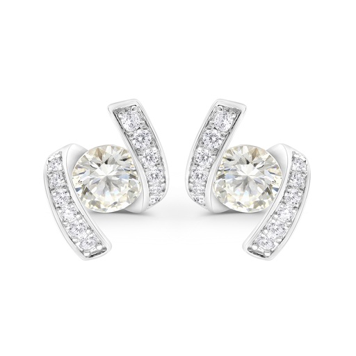 [EAR01CIT00WCZC039] Sterling Silver 925 Earring Rhodium Plated Embedded With Yellow Zircon And White CZ