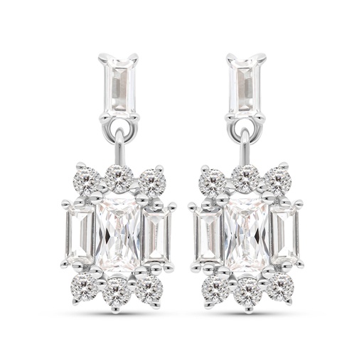 [EAR01CIT00WCZC044] Sterling Silver 925 Earring Rhodium Plated Embedded With Yellow Zircon And White CZ