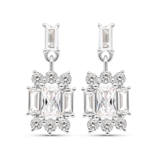 [EAR01CIT00WCZC044] Sterling Silver 925 Earring Rhodium Plated Embedded With Yellow Zircon And White CZ