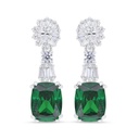 Sterling Silver 925 Earring Rhodium Plated Embedded With Emerald Zircon And White CZ