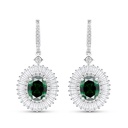 Sterling Silver 925 Earring Rhodium Plated Embedded With Emerald Zircon And White CZ