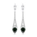 Sterling Silver 925 Earring Rhodium Plated Embedded With Emerald Zircon And White CZ