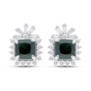 Sterling Silver 925 Earring Rhodium Plated Embedded With Emerald Zircon And White CZ