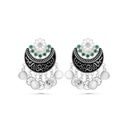 Sterling Silver 925 Earring Rhodium Plated Embedded With Emerald Zircon And White CZ