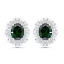 Sterling Silver 925 Earring Rhodium Plated Embedded With Emerald Zircon And White CZ