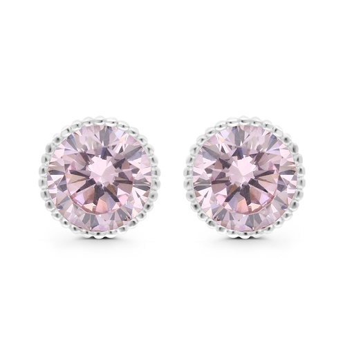 [EAR01PIK00000C061] Sterling Silver 925 Earring Rhodium Plated Embedded With Pink Zircon