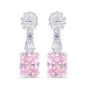 Sterling Silver 925 Earring Rhodium Plated Embedded With Pink Zircon And White CZ