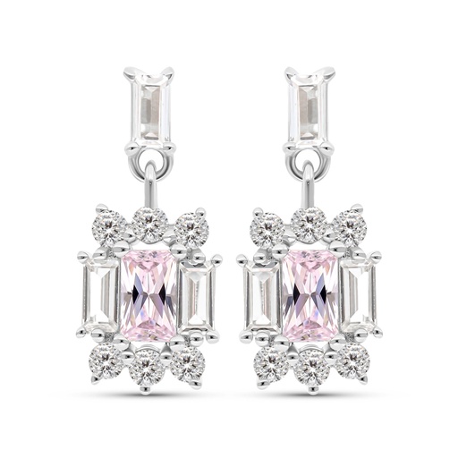 [EAR01PIK00WCZC044] Sterling Silver 925 Earring Rhodium Plated Embedded With Pink Zircon And White CZ