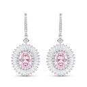 Sterling Silver 925 Earring Rhodium Plated Embedded With Pink Zircon And White CZ