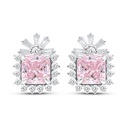 Sterling Silver 925 Earring Rhodium Plated Embedded With Pink Zircon And White CZ