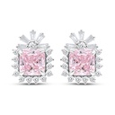 Sterling Silver 925 Earring Rhodium Plated Embedded With Pink Zircon And White CZ