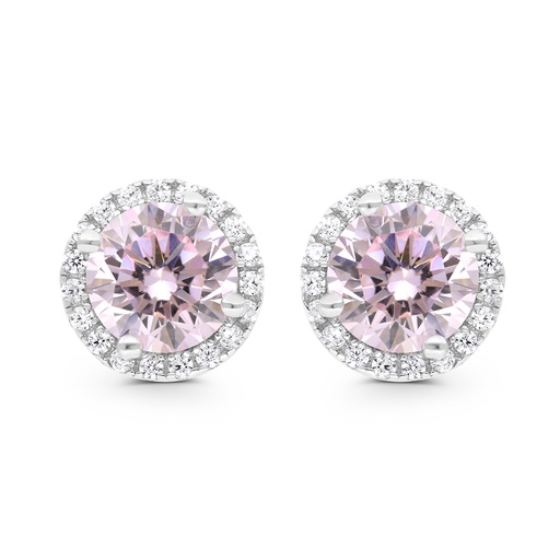 [EAR01PIK00WCZC071] Sterling Silver 925 Earring Rhodium Plated Embedded With Pink Zircon And White CZ