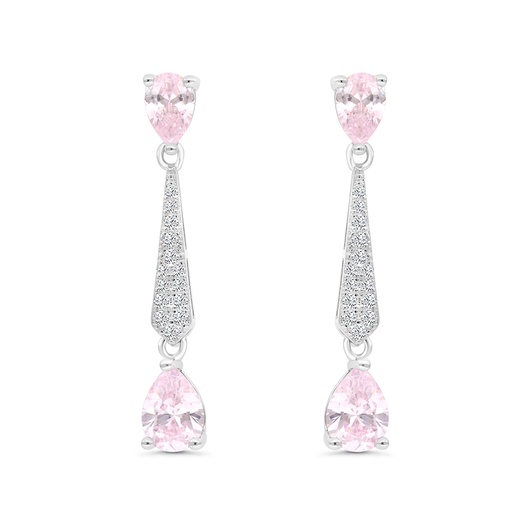 [EAR01PIK00WCZC074] Sterling Silver 925 Earring Rhodium Plated Embedded With Pink Zircon And White CZ