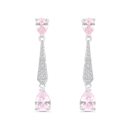 [EAR01PIK00WCZC074] Sterling Silver 925 Earring Rhodium Plated Embedded With Pink Zircon And White CZ