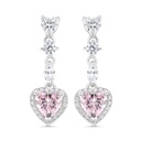 Sterling Silver 925 Earring Rhodium Plated Embedded With Pink Zircon And White CZ