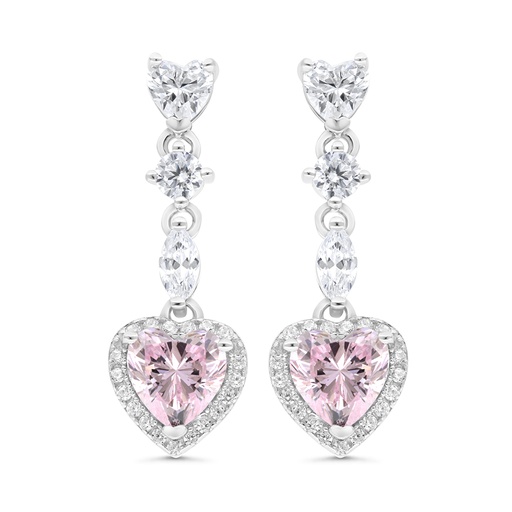 [EAR01PIK00WCZC075] Sterling Silver 925 Earring Rhodium Plated Embedded With Pink Zircon And White CZ