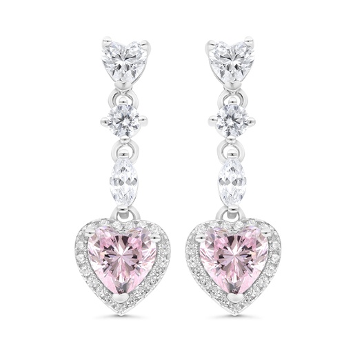 [EAR01PIK00WCZC075] Sterling Silver 925 Earring Rhodium Plated Embedded With Pink Zircon And White CZ