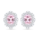 Sterling Silver 925 Earring Rhodium Plated Embedded With Pink Zircon And White CZ