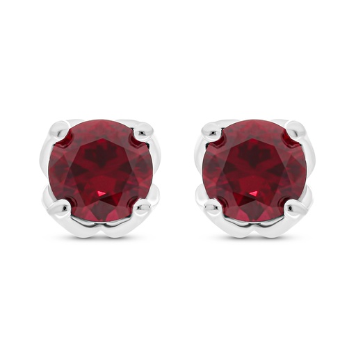 [EAR01RUB00000C043] Sterling Silver 925 Earring Rhodium Plated Embedded With Ruby Corundum