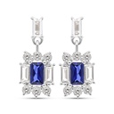 Sterling Silver 925 Earring Rhodium Plated Embedded With Sapphire Corundum And White CZ