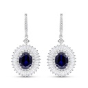 Sterling Silver 925 Earring Rhodium Plated Embedded With Sapphire Corundum And White CZ