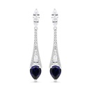 Sterling Silver 925 Earring Rhodium Plated Embedded With Sapphire Corundum And White CZ