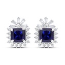 Sterling Silver 925 Earring Rhodium Plated Embedded With Sapphire Corundum And White CZ