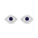 Sterling Silver 925 Earring Rhodium Plated Embedded With Sapphire Corundum And White CZ