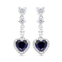 Sterling Silver 925 Earring Rhodium Plated Embedded With Sapphire Corundum And White CZ