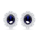 Sterling Silver 925 Earring Rhodium Plated Embedded With Sapphire Corundum And White CZ