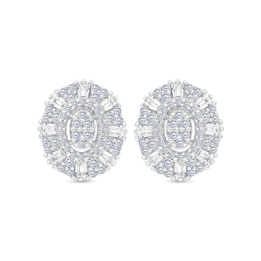 [EAR01WCZ00000C047] Sterling Silver 925 Earring Rhodium Plated Embedded With White CZ