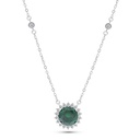 Sterling Silver 925 Necklace Rhodium Plated Embedded With Emerald Zircon And White CZ