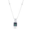 Sterling Silver 925 Necklace Rhodium Plated Embedded With Emerald Zircon And White CZ