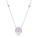 Sterling Silver 925 Necklace Rhodium Plated Embedded With pink Zircon And White CZ