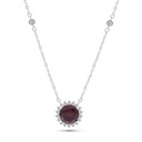 Sterling Silver 925 Necklace Rhodium Plated Embedded With Ruby Corundum And White CZ