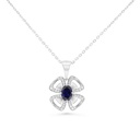 Sterling Silver 925 Necklace Rhodium Plated Embedded With Sapphire Corundum And White CZ