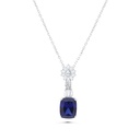 Sterling Silver 925 Necklace Rhodium Plated Embedded With Sapphire Corundum And White CZ