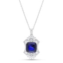 Sterling Silver 925 Necklace Rhodium Plated Embedded With Sapphire Corundum And White CZ