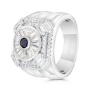 Sterling Silver 925 Ring Rhodium Plated Embedded With Sapphire Corundum And White CZ For Men