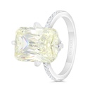 Sterling Silver 925 Ring Rhodium Plated Embedded With Yellow Zircon And White CZ