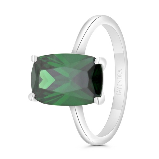 Sterling Silver 925 Ring Rhodium Plated Embedded With Emerald Zircon 