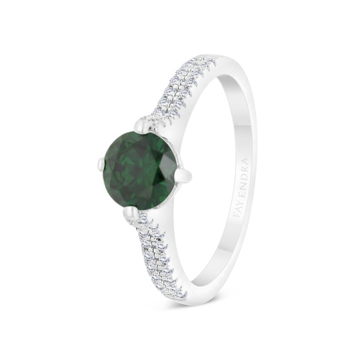 Sterling Silver 925 Ring Rhodium Plated Embedded With Emerald Zircon And White CZ